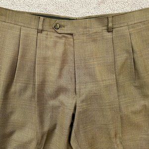 Jos. A. Bank - Pleated Suit Pants - Men | Color: Brown Plaid | Size: 36 / 32